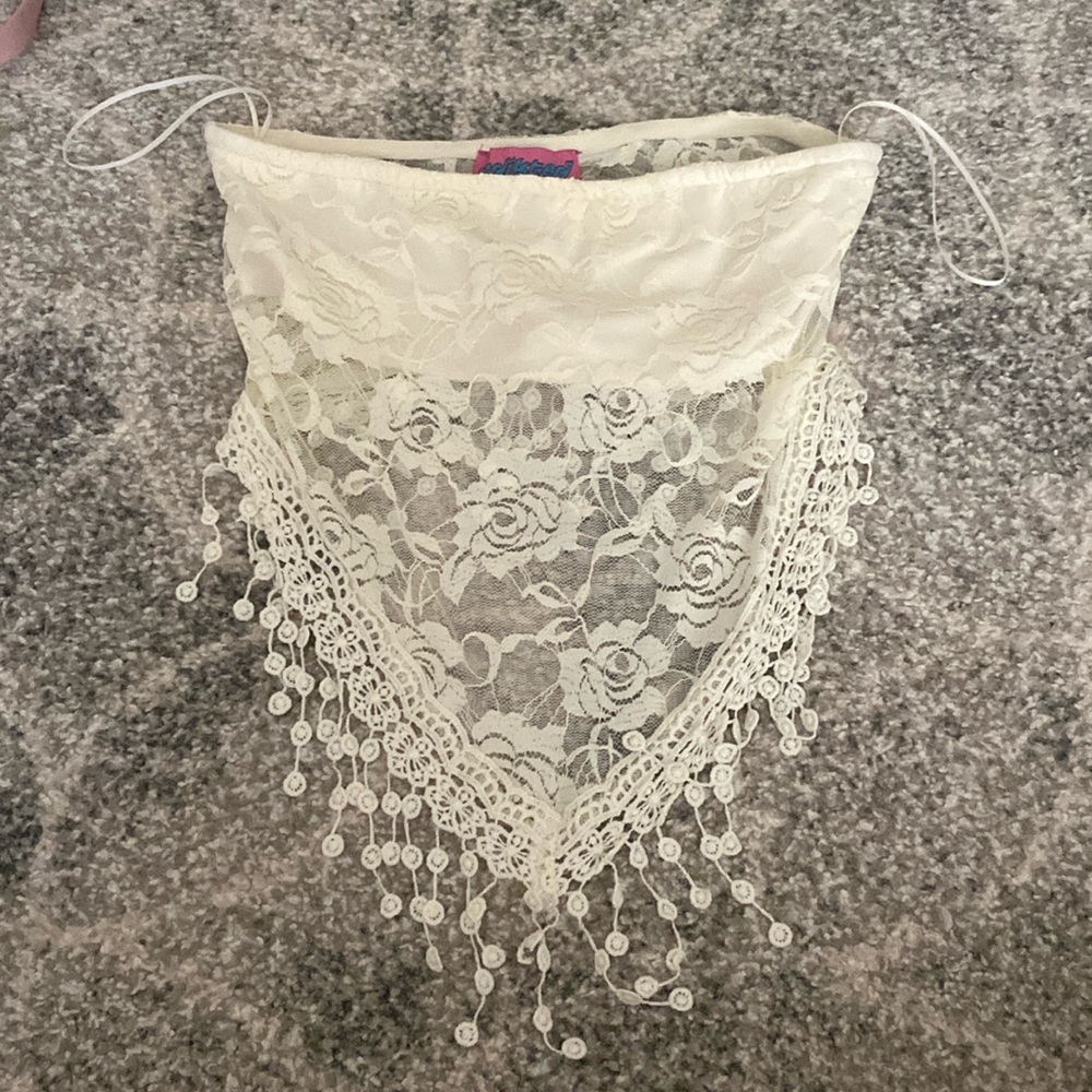 Edikted white lace tassel open back tube top